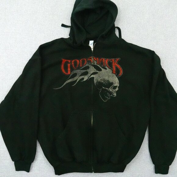 Tultex Other - Vintage Y2K Godsmack Skull Full Zip Black Tultex Hoodie - Size 2XL